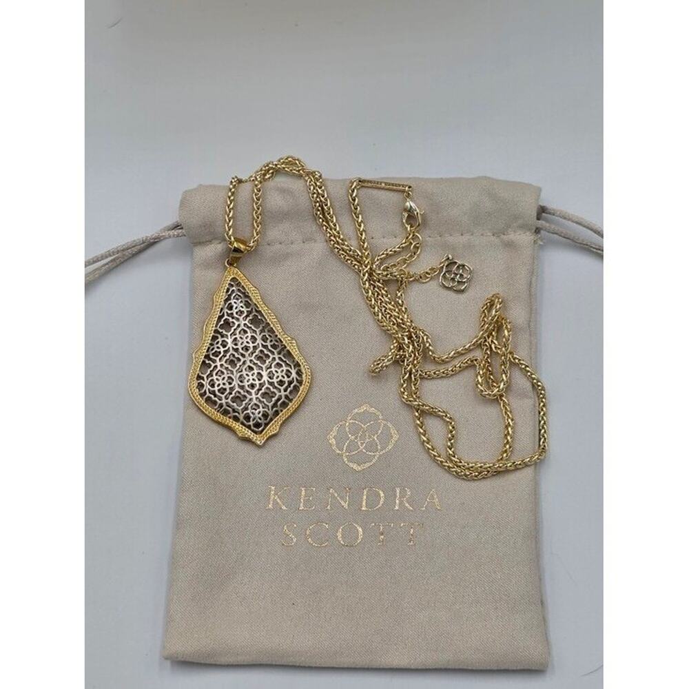 Kendra Scott Aiden Mixed Metal Filigree Teardrop Pendant Necklace Gold Silver
